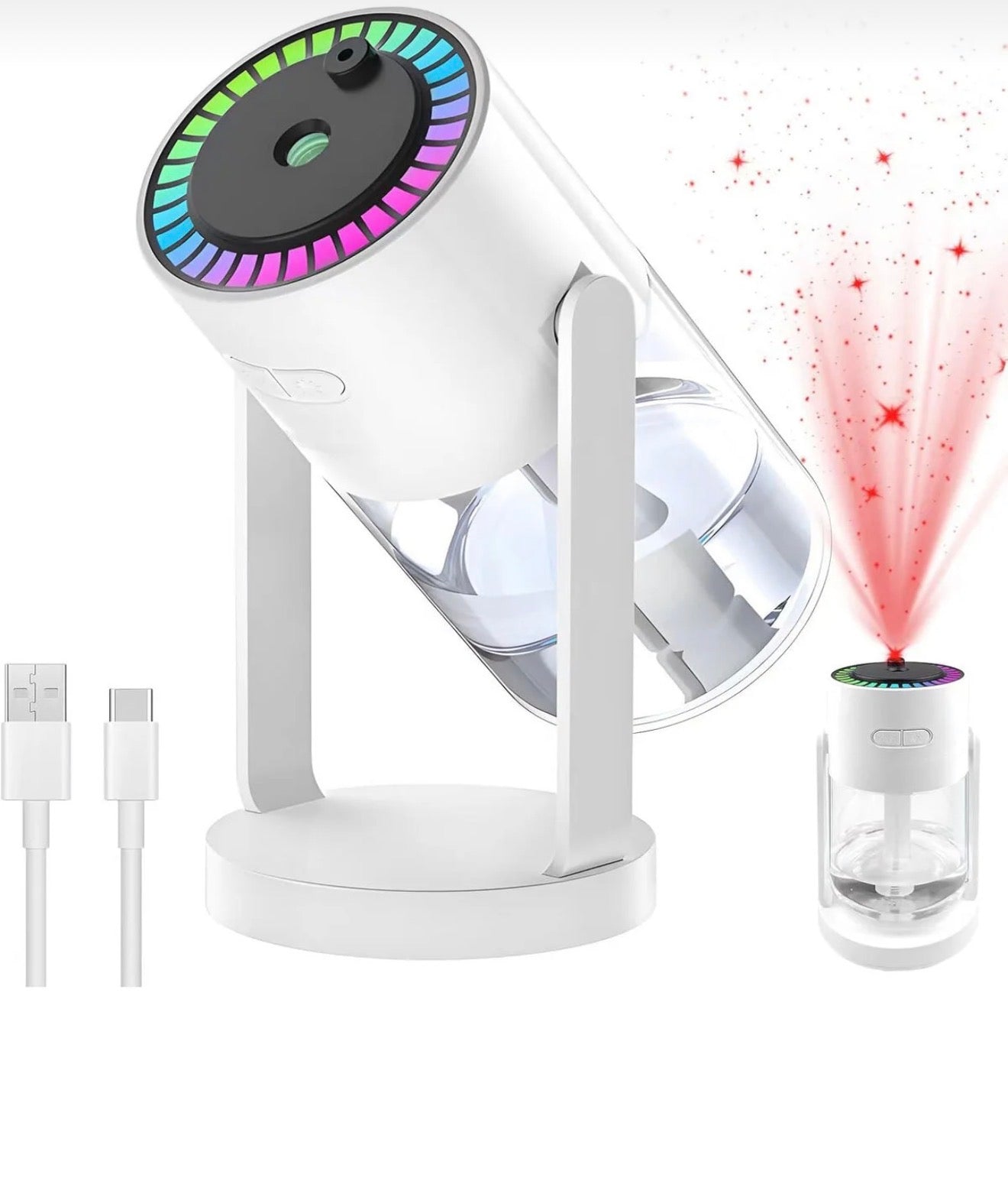 🌟 Yıldız Işıklı USB Hava Nemlendirici – Araç & Ev Kullanımına Uygun, Renkli Işık + Ayarlanabilir Açı 🌟