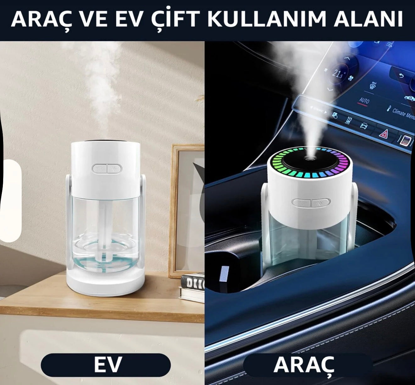 🌟 Yıldız Işıklı USB Hava Nemlendirici – Araç & Ev Kullanımına Uygun, Renkli Işık + Ayarlanabilir Açı 🌟
