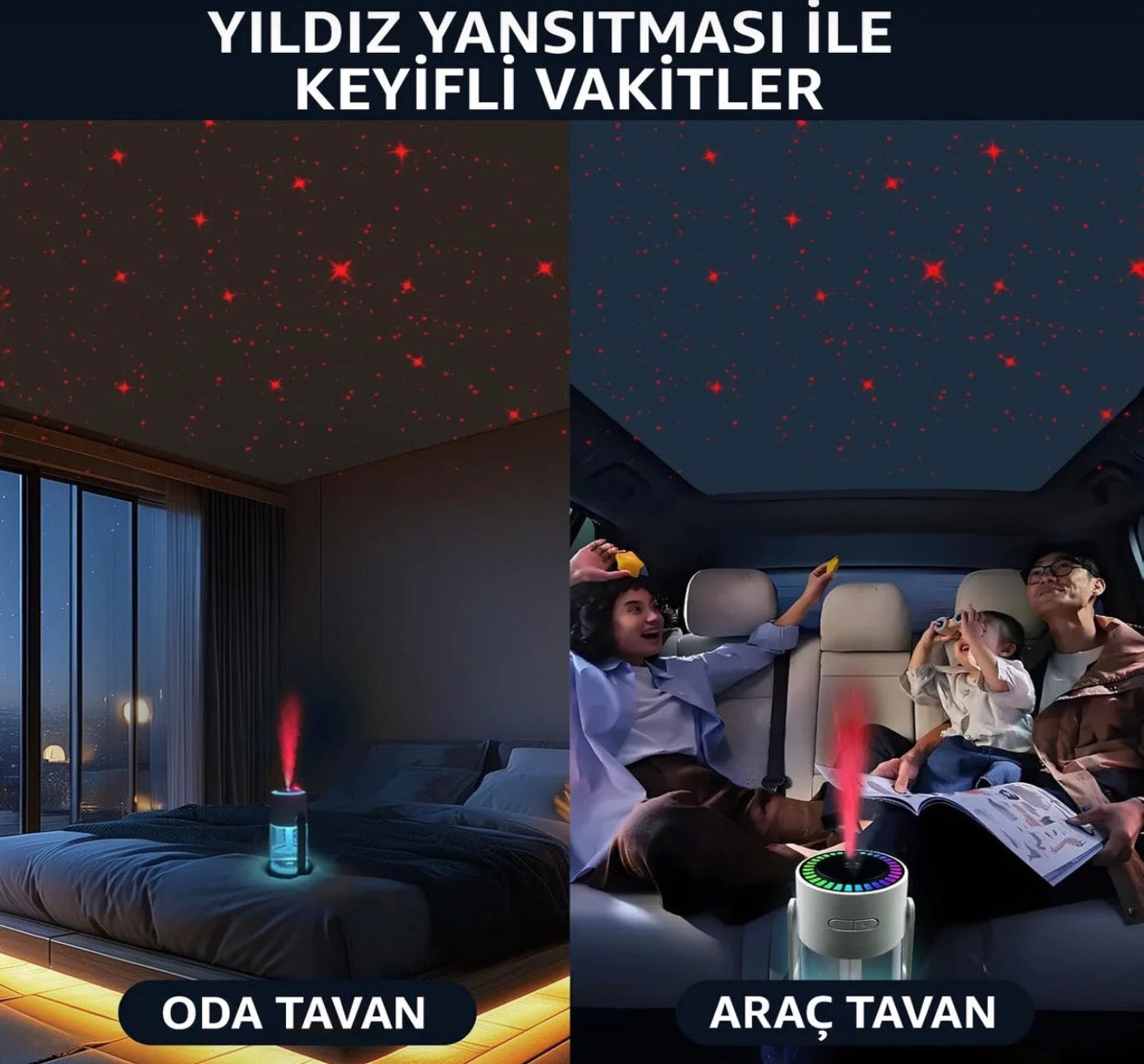 🌟 Yıldız Işıklı USB Hava Nemlendirici – Araç & Ev Kullanımına Uygun, Renkli Işık + Ayarlanabilir Açı 🌟